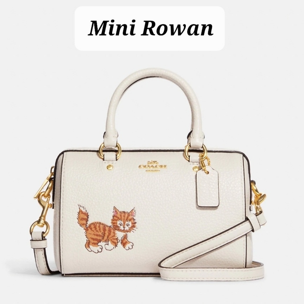 Last one New 🎀 Coach Mini Rowan Crossbody Bag With Print Kitten Cat Kitty - Picture 1 of 6